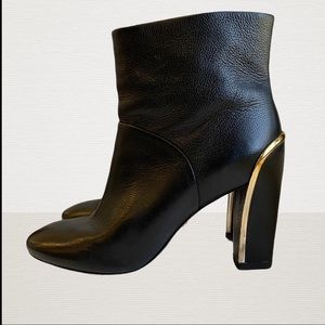 DVF Black Leather Midi Bootie